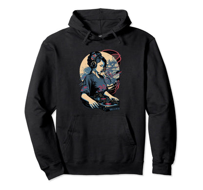 Geisha Dj Edm Japanese Kimono Vaporwave Hoodie - Custom Art Print Unisex - T-Shirt, Sweatshirt, Hoodie