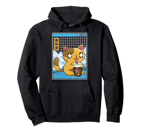 Cat Drinking Bubble Tea Boba Japan Otaku Hoodie - Trendy Graphic Men Women - T-Shirt, Sweatshirt, Hoodie