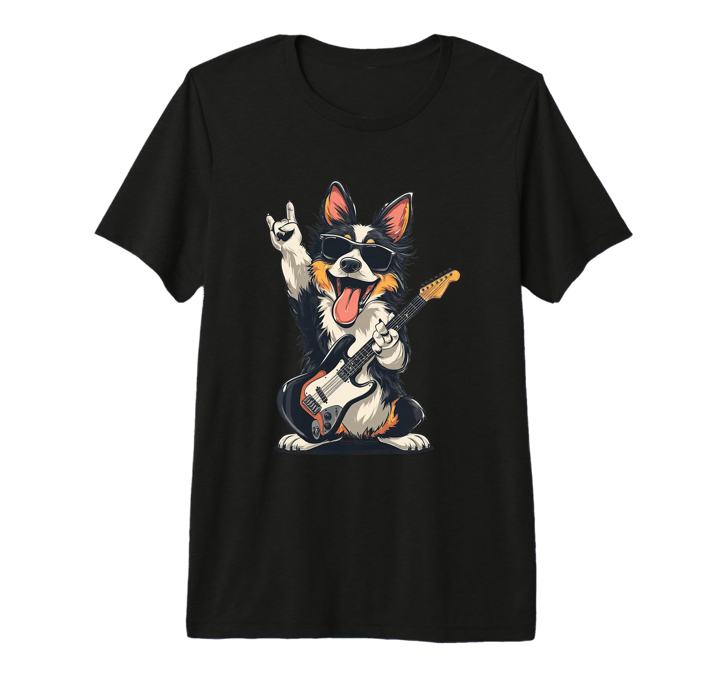Funny Corgi Dog Playing Guitar Rock T-Shirt - Fun Novelty Design Unisex - T-Shirt, Sweatshirt, Hoodie