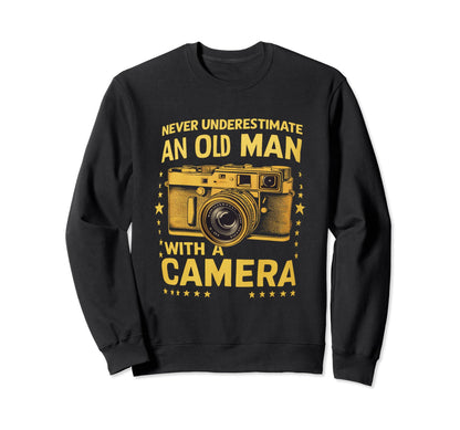 Never Underestimate Old Camera Sweatshirt - Custom Art Print for Adults - T-Shirt, Sweatshirt, Hoodie