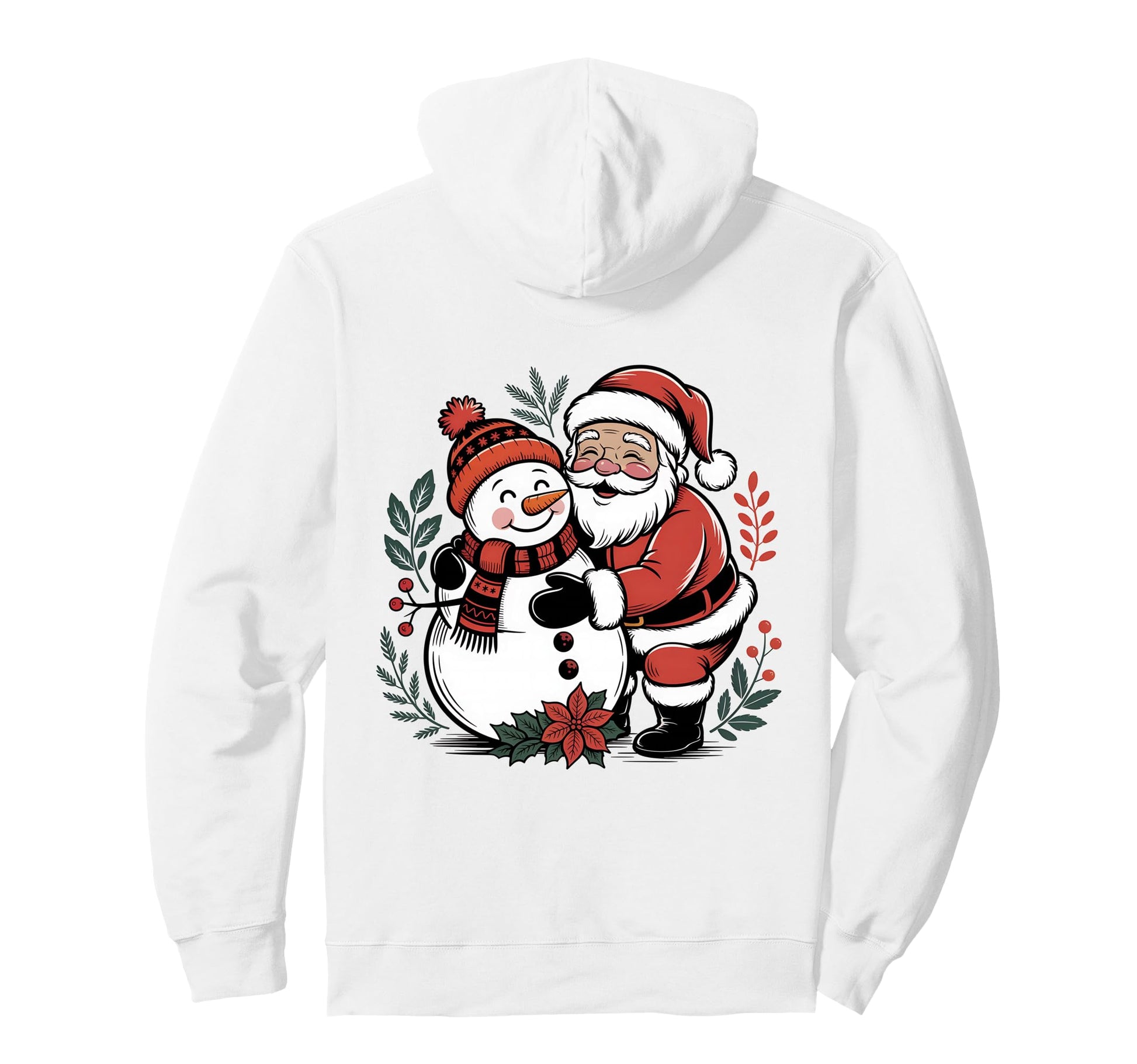 Snowman Santa Winter Boho Floral Hoodie - Custom Art Print for Adults - T-Shirt, Sweatshirt, Hoodie