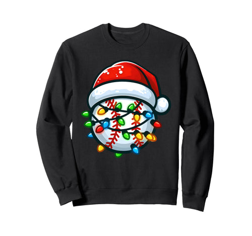 Baseball Ball Santa Hat Player Sweatshirt - Unique Graphic Men Women - T-Shirt, Sweatshirt, Hoodie