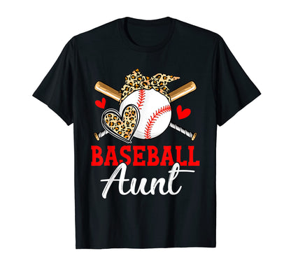 Baseball Aunt Leopard Heart Funny Mothers T-Shirt - Novelty Apparel Unisex - T-Shirt, Sweatshirt, Hoodie