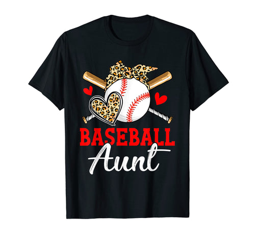 Baseball Aunt Leopard Heart Funny Mothers T-Shirt - Novelty Apparel Unisex - T-Shirt, Sweatshirt, Hoodie
