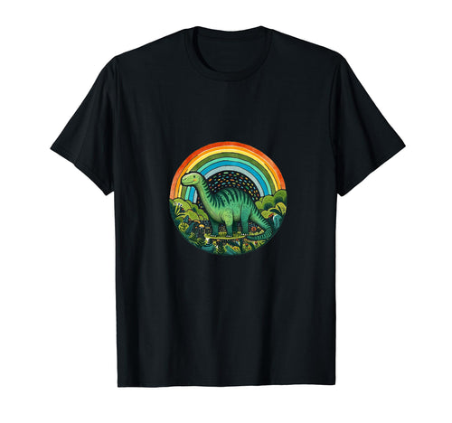 Dinosaur Art Green Rainbow T-Shirt - Aesthetic Graphic for Adults - T-Shirt, Sweatshirt, Hoodie