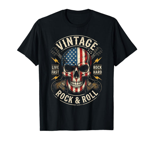 Rock Skull American Flag Guitar Rock And T-Shirt - Novelty Apparel Unisex - T-Shirt, Sweatshirt, Hoodie