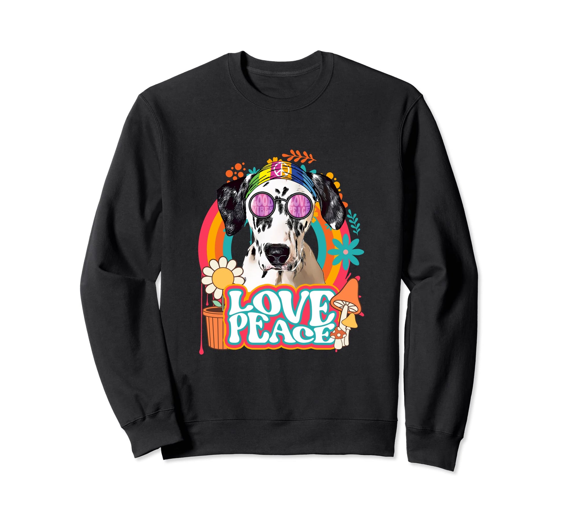 Hippie Dalmatian Dog 60S 70S Peace Sweatshirt - Fun Novelty Design Unisex - T-Shirt, Sweatshirt, Hoodie
