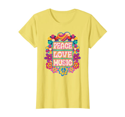 Womens Groovy Peace Love Music Hippie 60S T-Shirt - Trendy Graphic Unisex - T-Shirt, Sweatshirt, Hoodie
