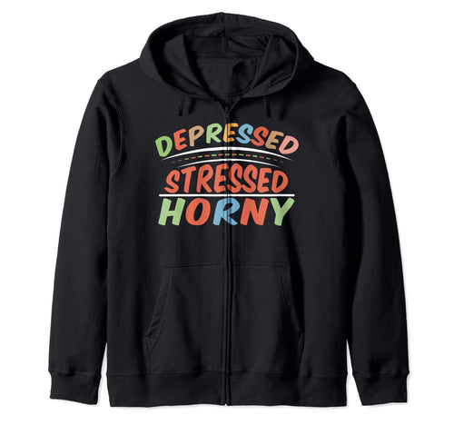 Aesthetic Vaporwave Depressed Stressed Horny Hoodie - Unique Graphic Unisex - T-Shirt, Sweatshirt, Hoodie