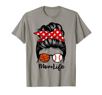 Mom Life Messy Bun Hair Funny Baseball T-Shirt - Fun Novelty Design Unisex - T-Shirt, Sweatshirt, Hoodie
