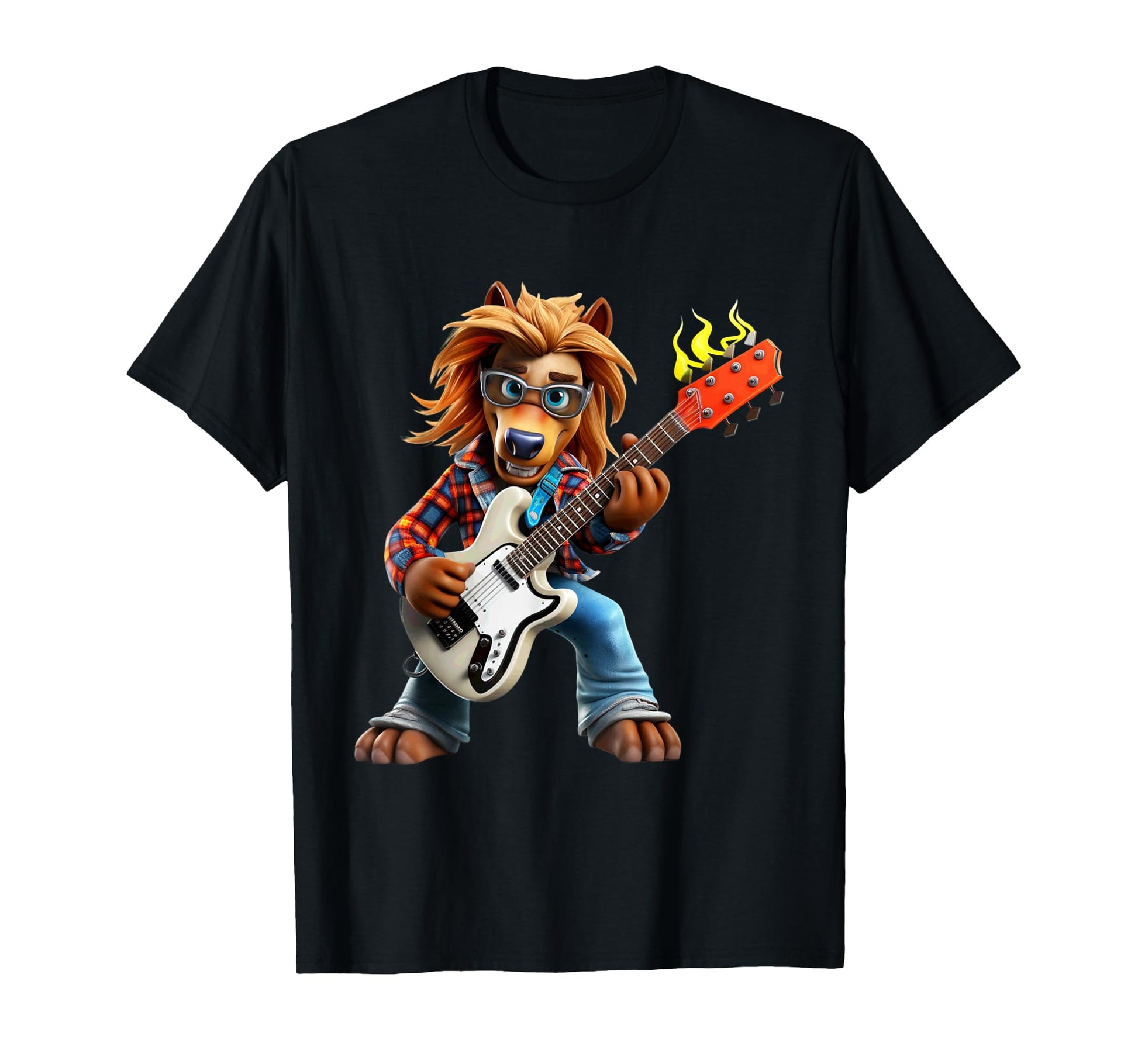 Lion Guitarist Rock Music Player T-Shirt - Custom Art Print for Adults - T-Shirt, Sweatshirt, Hoodie