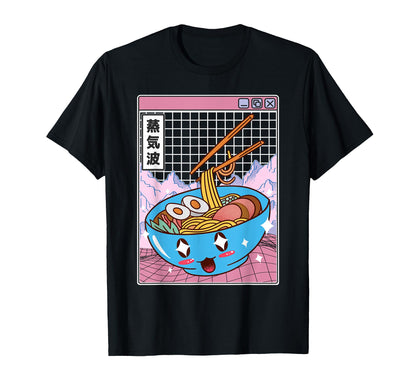 Ramen Noodles Bowl Kawaii Grid T-Shirt - Casual Everyday Wear for Adults - T-Shirt, Sweatshirt, Hoodie