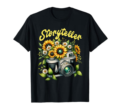 Storyteller Camera And Sunflowers T-Shirt - Aesthetic Graphic for Adults - T-Shirt, Sweatshirt, Hoodie