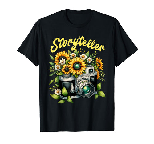 Storyteller Camera And Sunflowers T-Shirt - Aesthetic Graphic for Adults - T-Shirt, Sweatshirt, Hoodie