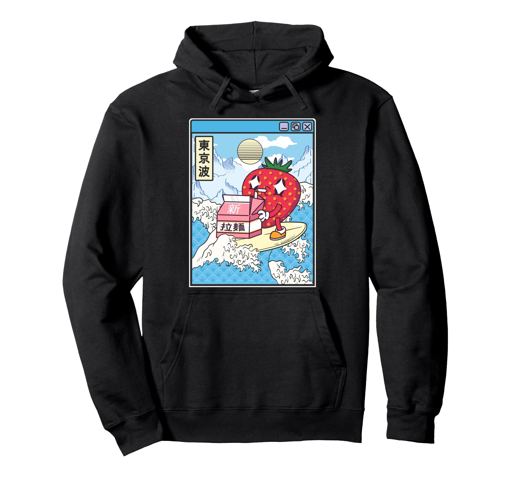 Surfing Strawberry Drinking Milk Japan Hoodie - Custom Art Print Unisex - T-Shirt, Sweatshirt, Hoodie