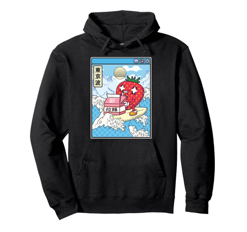 Surfing Strawberry Drinking Milk Japan Hoodie - Custom Art Print Unisex - T-Shirt, Sweatshirt, Hoodie