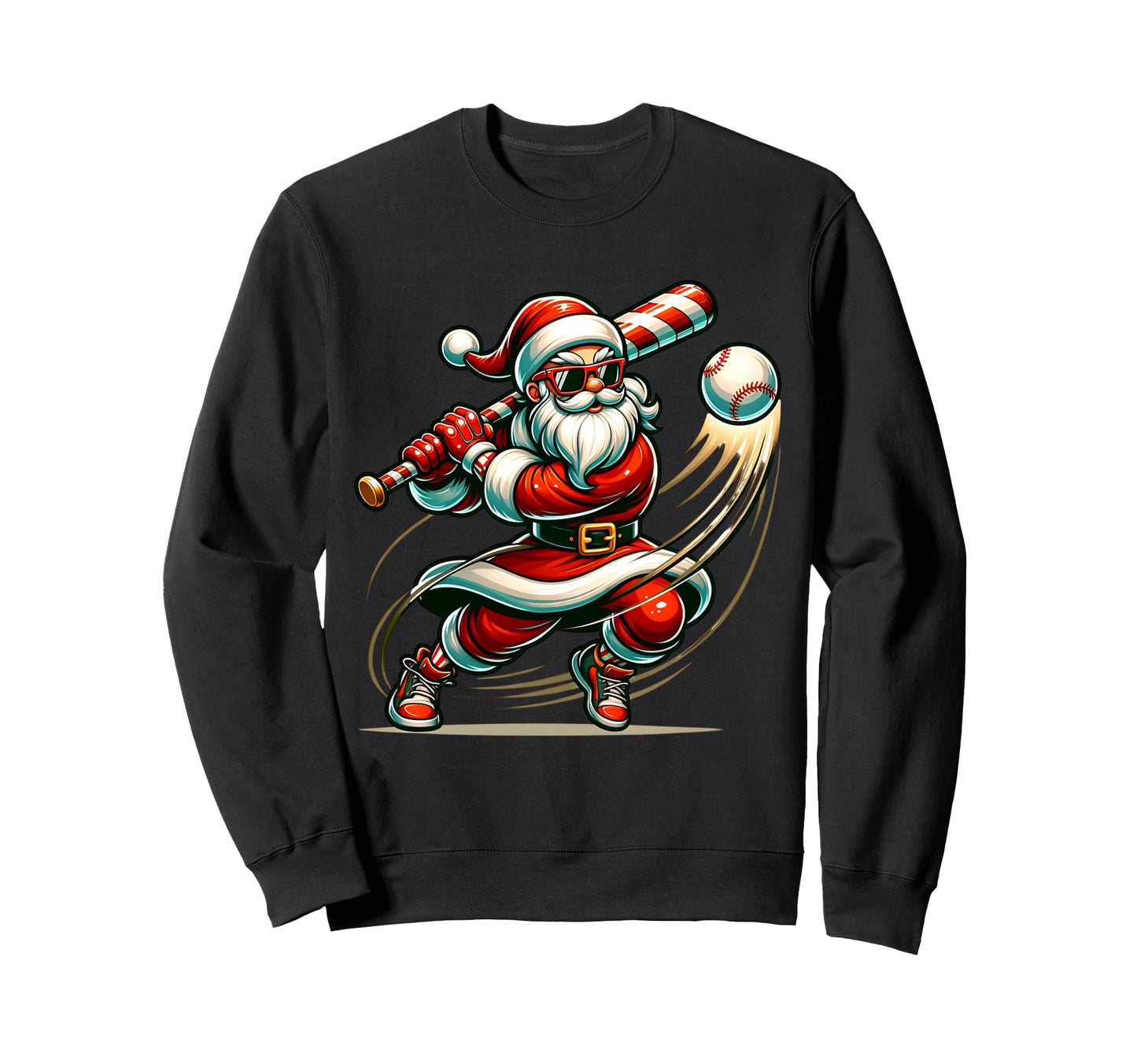Santa Playing Baseball Baseball Sweatshirt - Minimalist Print Men Women - T-Shirt, Sweatshirt, Hoodie