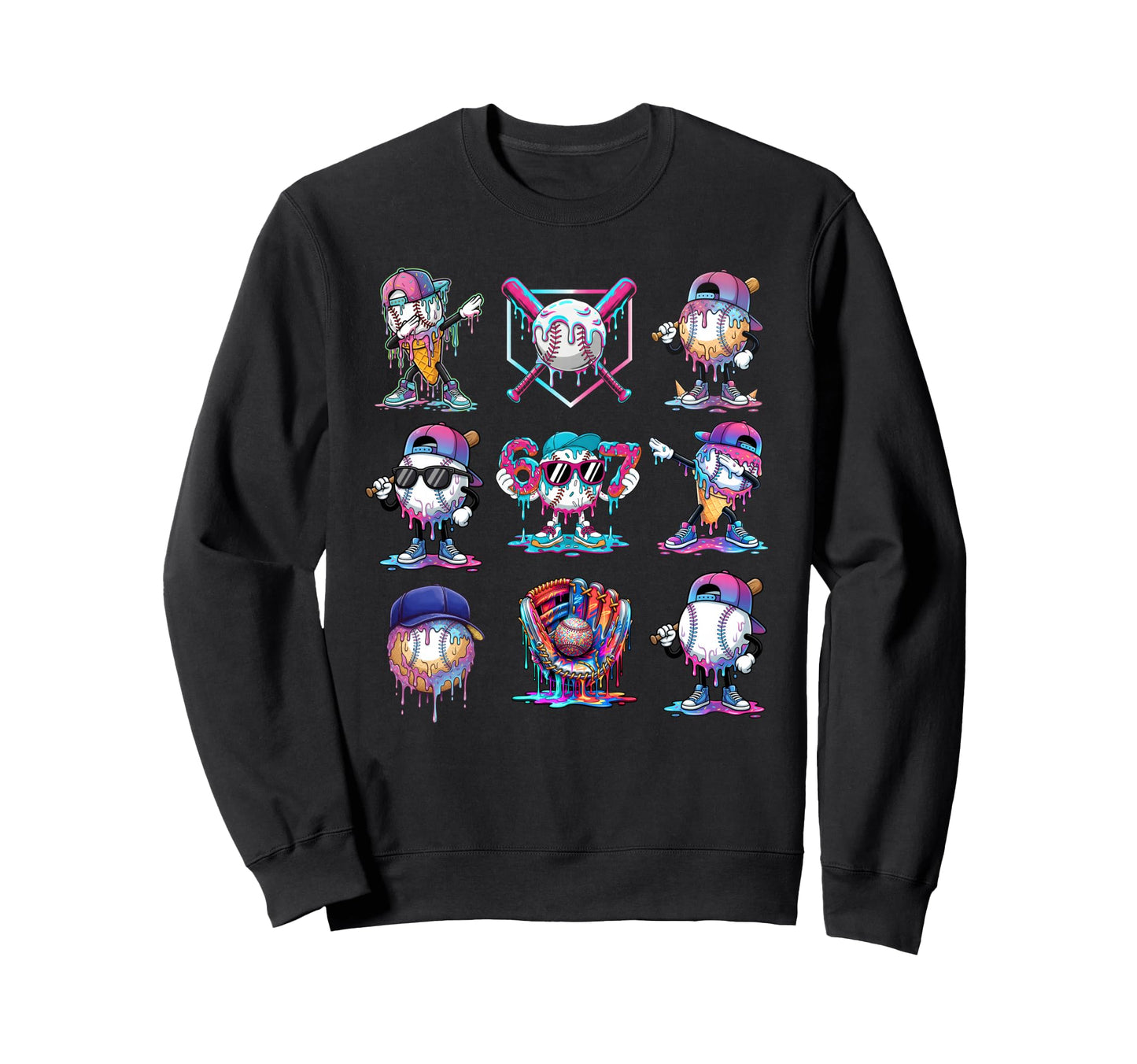 Baseball Drip Ice Cream Drip Sweatshirt - Streetwear Style for Adults - T-Shirt, Sweatshirt, Hoodie