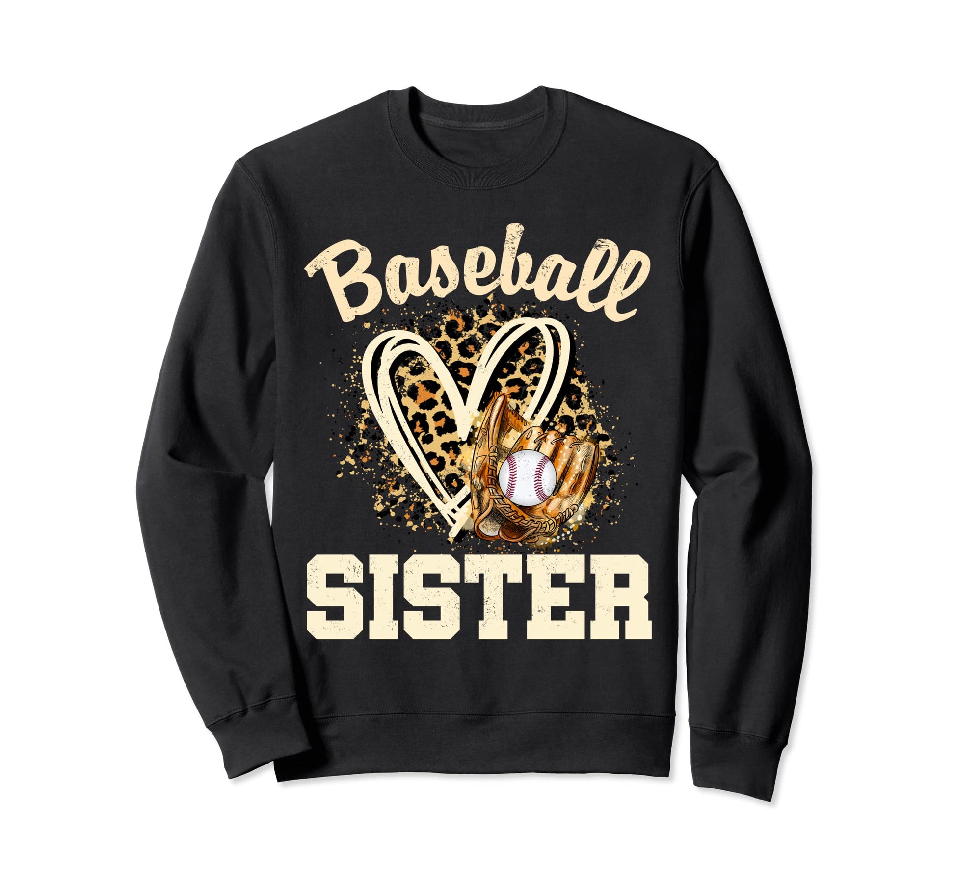Baseball Sister Leopard Heart Sweatshirt - Casual Everyday Wear for Adults - T-Shirt, Sweatshirt, Hoodie