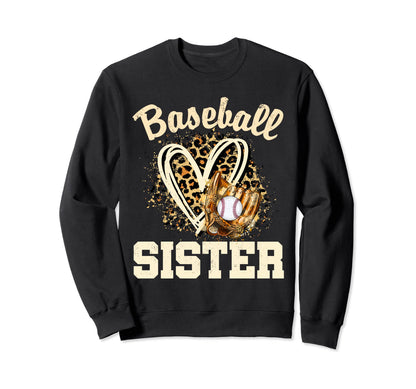 Baseball Sister Leopard Heart Sweatshirt - Casual Everyday Wear for Adults - T-Shirt, Sweatshirt, Hoodie