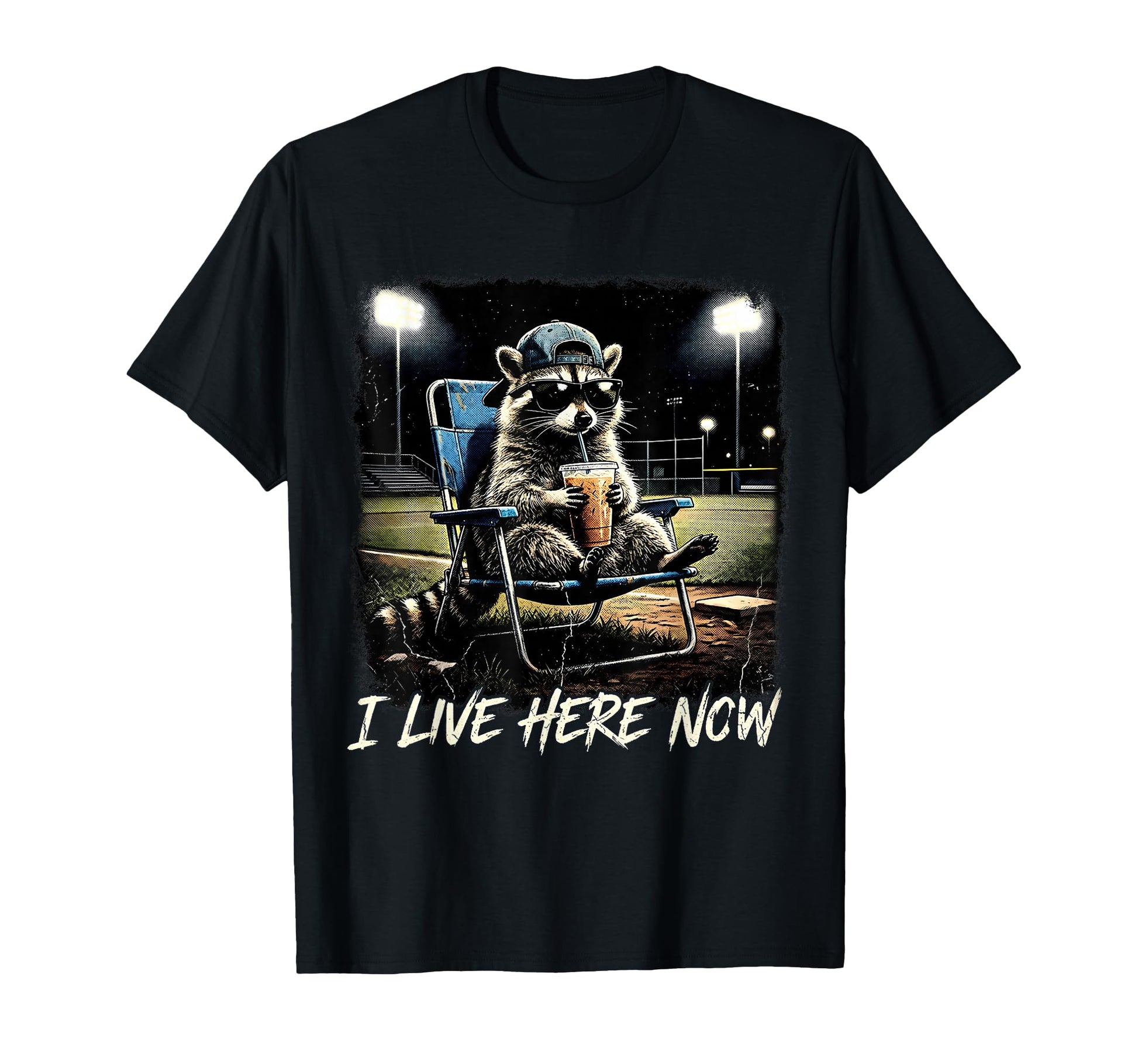 I Live Here Now Baseball Raccoon T-Shirt - Fun Novelty Design for Adults - T-Shirt, Sweatshirt, Hoodie
