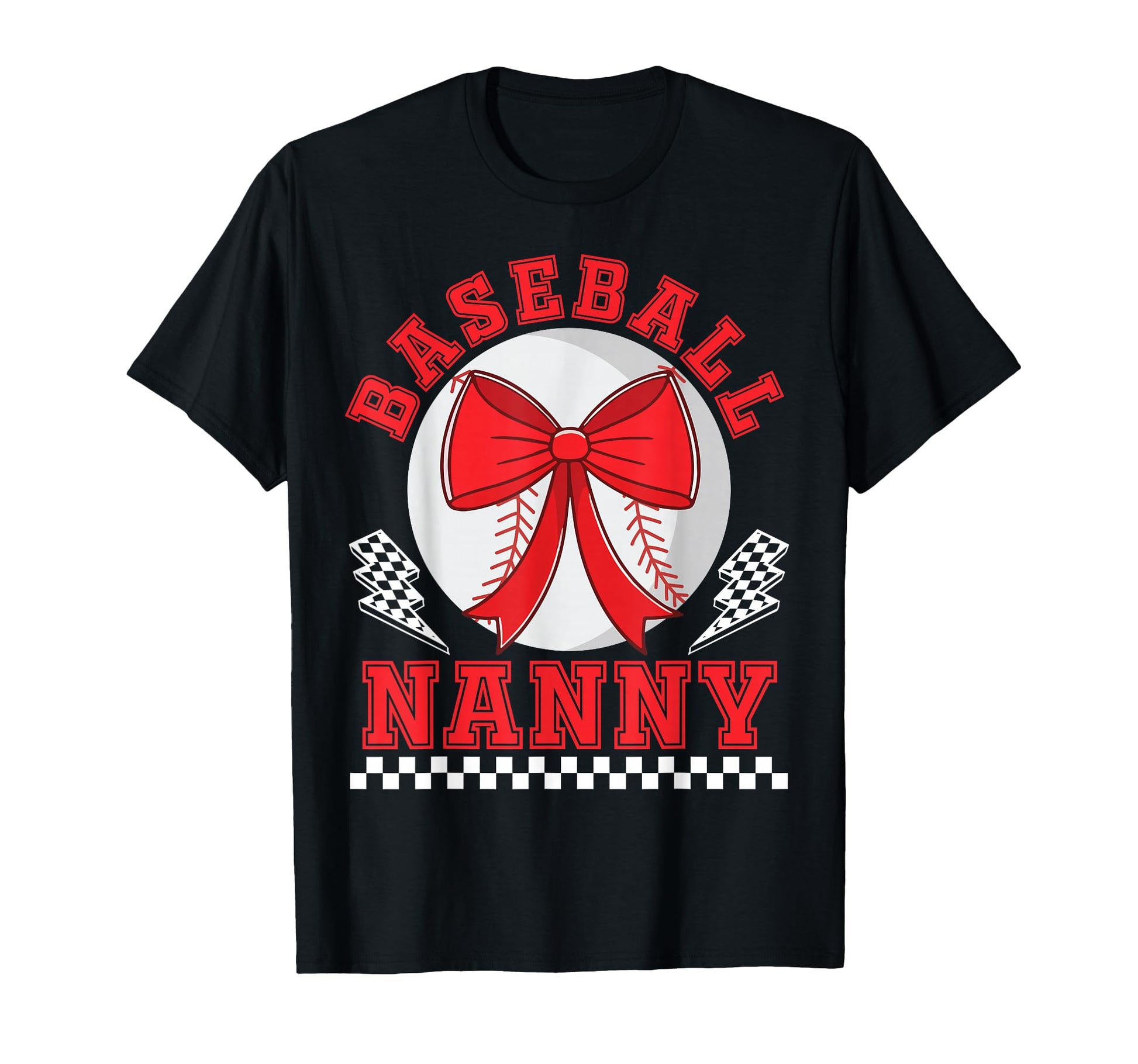 Baseball Nanny Bow Checkered Player T-Shirt - Aesthetic Graphic Unisex - T-Shirt, Sweatshirt, Hoodie