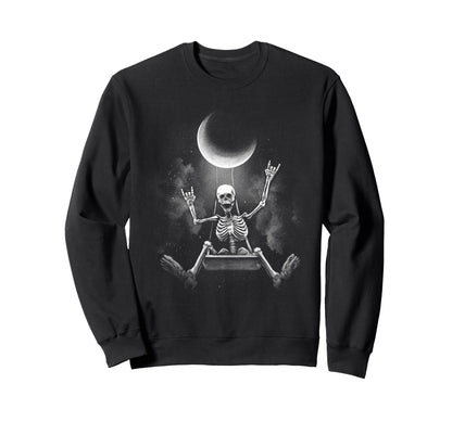 Swinging Skeleton Rocker Rock Sweatshirt - Fun Novelty Design for Adults - T-Shirt, Sweatshirt, Hoodie