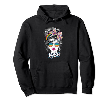 Stylish 1988 Rainbow Sunglasses Fan 80S Hoodie - Graphic Print Men Women - T-Shirt, Sweatshirt, Hoodie