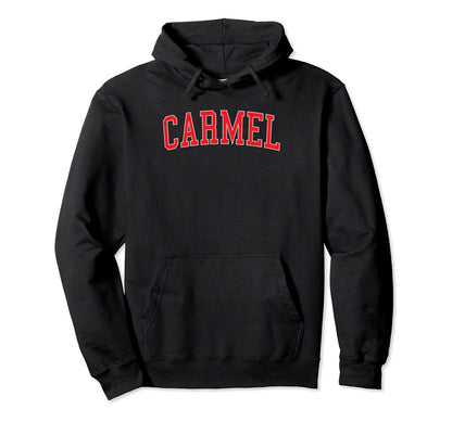 Carmel Varsity Red Text Hoodie - Unique Graphic Men Women - T-Shirt, Sweatshirt, Hoodie