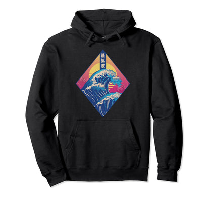 Great Wave Japanese Vaporwave 90S Hoodie - Casual Everyday Wear Men Women - T-Shirt, Sweatshirt, Hoodie