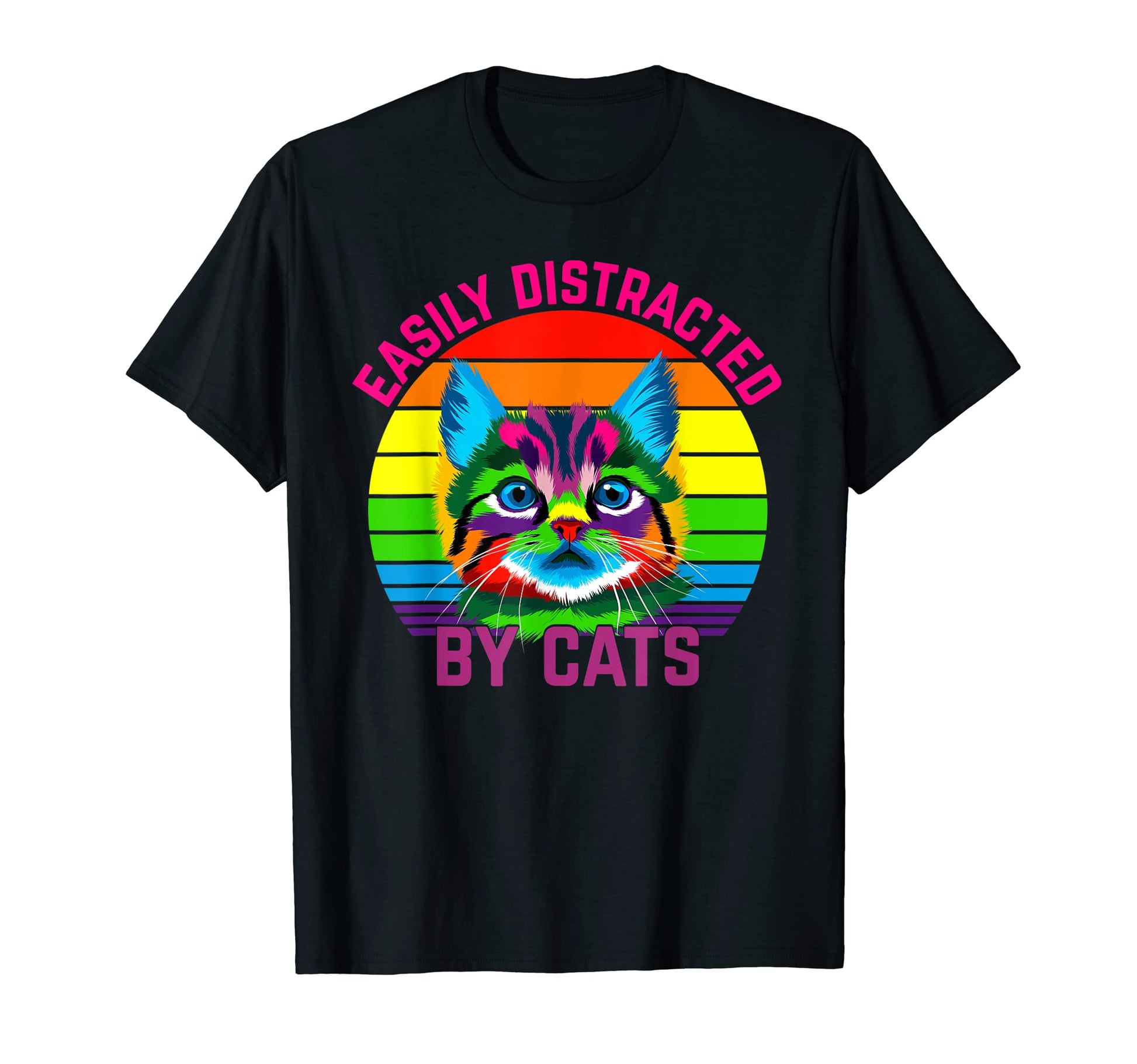 Easily Distracted Cats Rainbow T-Shirt - Novelty Apparel Men Women - T-Shirt, Sweatshirt, Hoodie