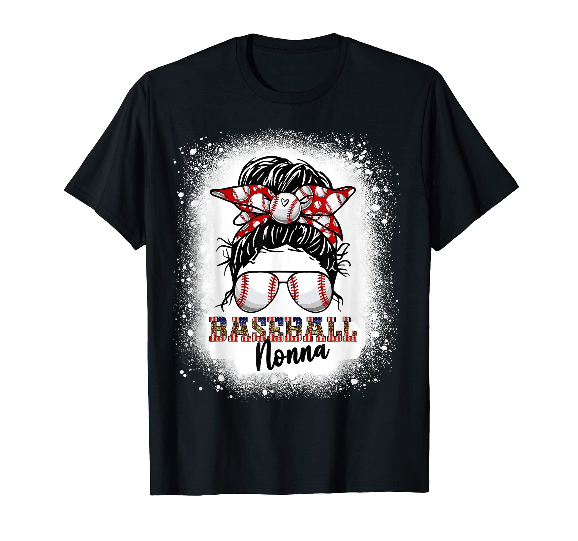 Baseball Nonna Messy Bun Hair Leopard T-Shirt - Graphic Print Unisex - T-Shirt, Sweatshirt, Hoodie