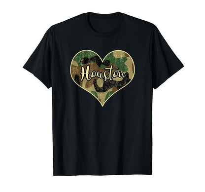 Houston Texas Camo Heart T-Shirt - Fun Novelty Design for Adults - T-Shirt, Sweatshirt, Hoodie
