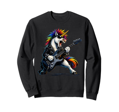 Rockn Roll Unicorn Guitar Punk Music Sweatshirt - Custom Art Print Unisex - T-Shirt, Sweatshirt, Hoodie