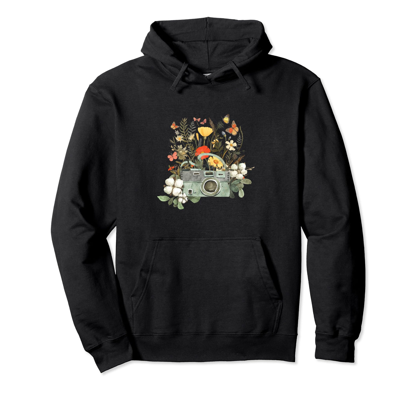 Camera Wildflower Garden Botanical Hoodie - Unique Graphic Men Women - T-Shirt, Sweatshirt, Hoodie