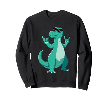 T Rex Dinosaur Double Rock Signs Sweatshirt - Aesthetic Graphic for Adults - T-Shirt, Sweatshirt, Hoodie