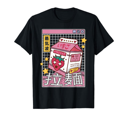 Strawberry Milk Carton Kawaii Grid T-Shirt - Aesthetic Graphic Unisex - T-Shirt, Sweatshirt, Hoodie
