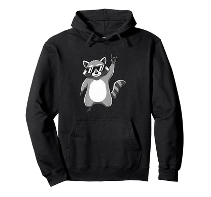 Raccoon Rocking Out Music Gift Animal Hoodie - Custom Art Print Men Women - T-Shirt, Sweatshirt, Hoodie