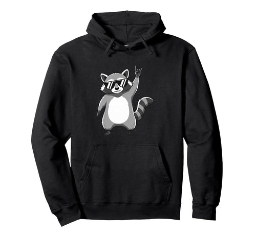 Raccoon Rocking Out Music Gift Animal Hoodie - Custom Art Print Men Women - T-Shirt, Sweatshirt, Hoodie