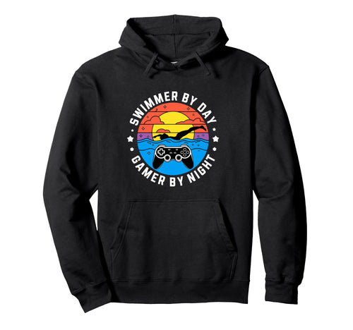 Swimmer Day Gamer Night Gaming Swimming Hoodie - Unique Graphic Unisex - T-Shirt, Sweatshirt, Hoodie