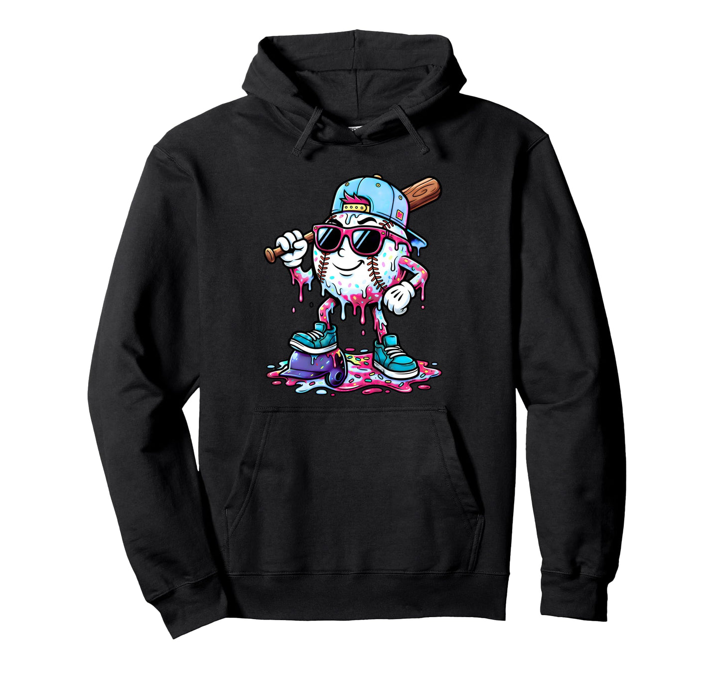 Baseball Drip Ice Cream Drip Hoodie - Aesthetic Graphic for Adults - T-Shirt, Sweatshirt, Hoodie