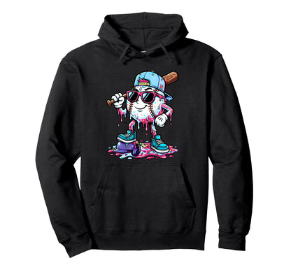 Baseball Drip Ice Cream Drip Hoodie - Aesthetic Graphic for Adults - T-Shirt, Sweatshirt, Hoodie
