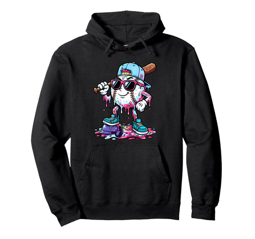 Baseball Drip Ice Cream Drip Hoodie - Aesthetic Graphic for Adults - T-Shirt, Sweatshirt, Hoodie