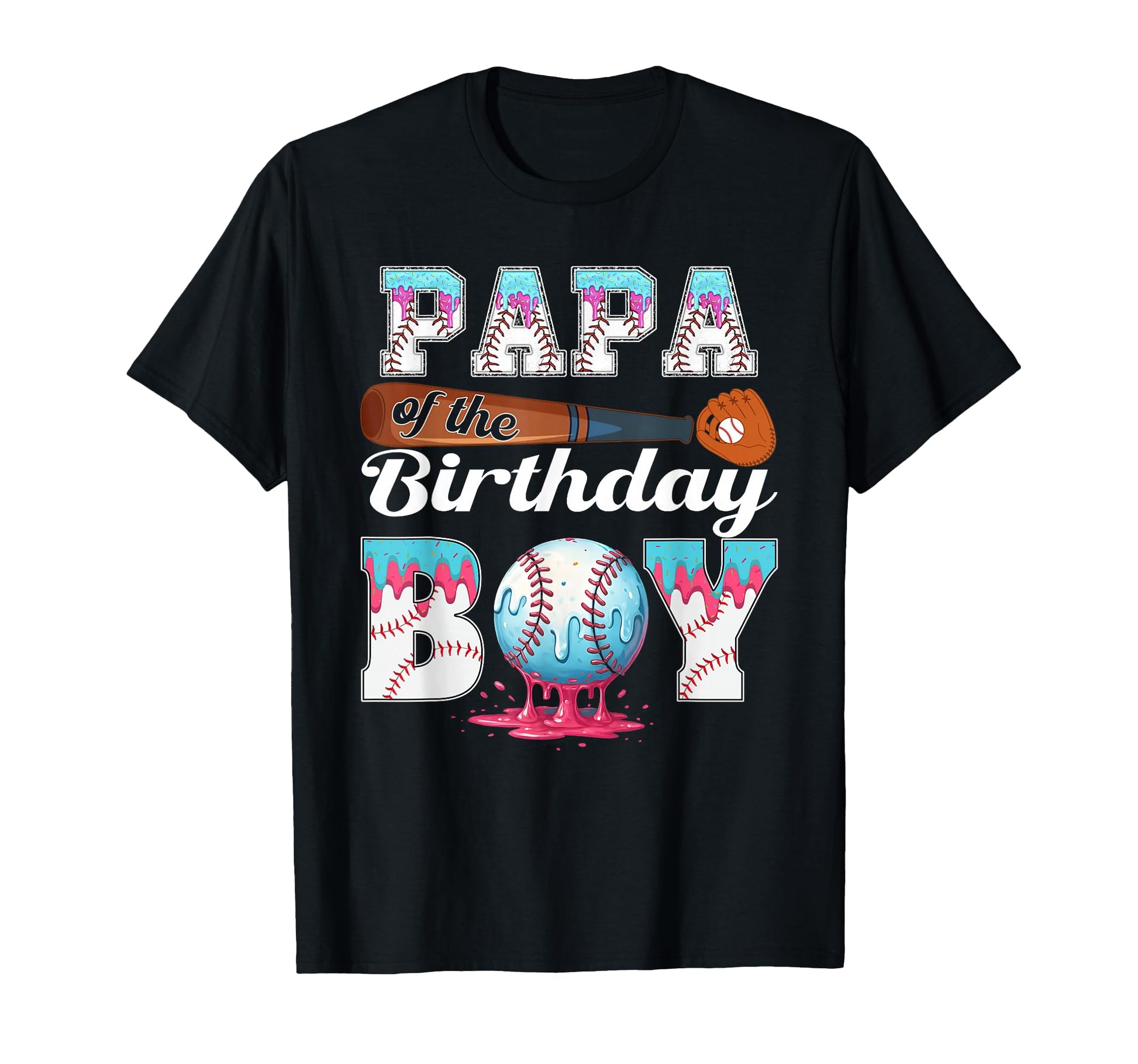 Baseball Ice Cream Drip Papa Birthday T-Shirt - Minimalist Print Unisex - T-Shirt, Sweatshirt, Hoodie