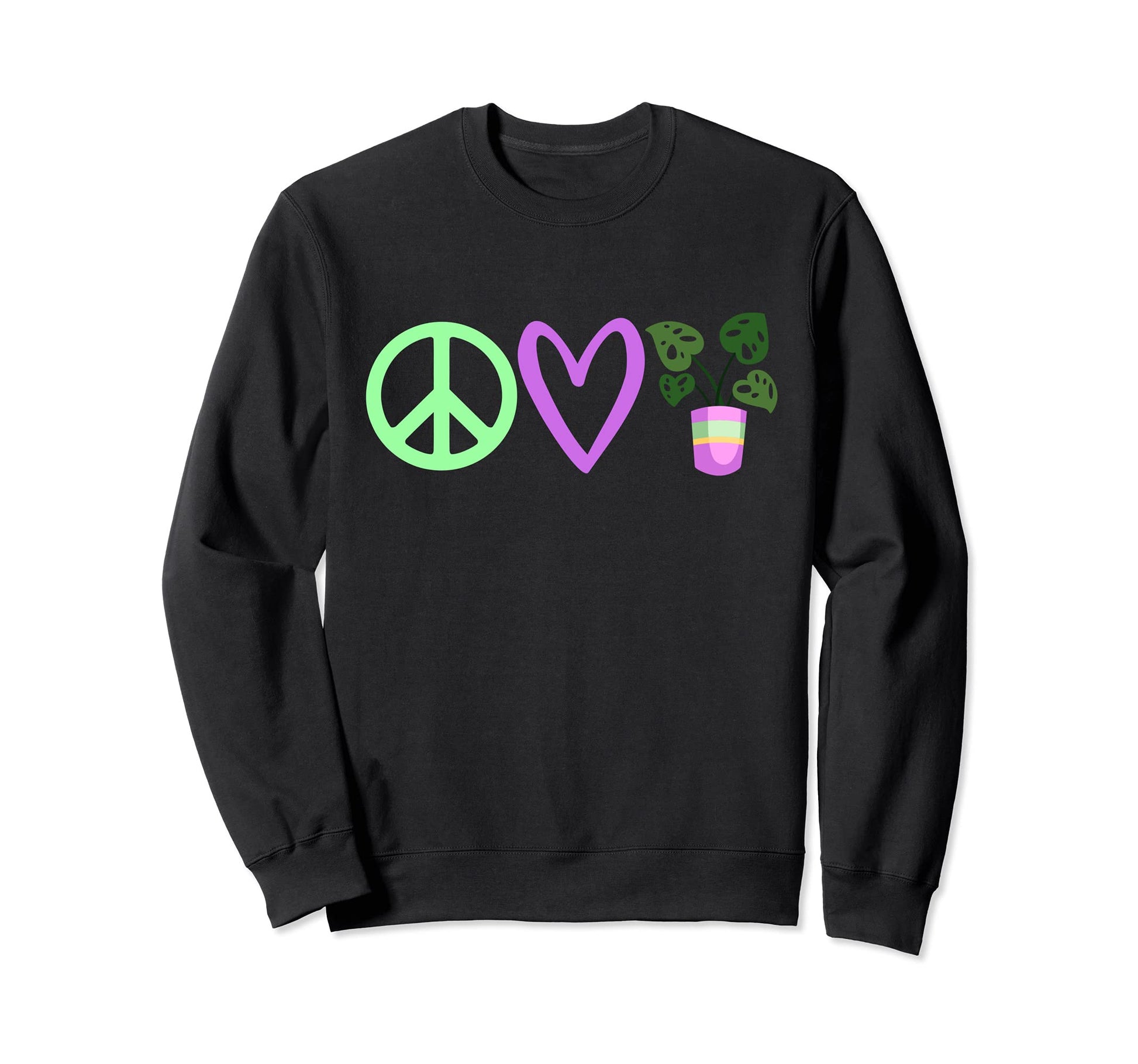 Monstera Deliciosa Plant Peace Love Sweatshirt - Trendy Graphic for Adults - T-Shirt, Sweatshirt, Hoodie