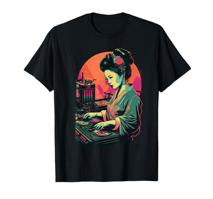 Geisha Dj Edm Japanese Kimono Vaporwave T-Shirt - Graphic Print Unisex - T-Shirt, Sweatshirt, Hoodie