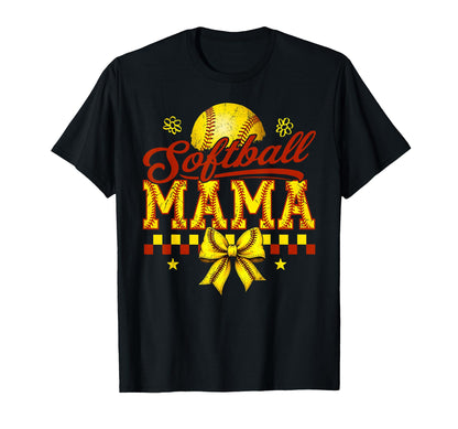 Softball Mama Coquette Bow Mothers Day Game T-Shirt - Graphic Print Unisex - T-Shirt, Sweatshirt, Hoodie