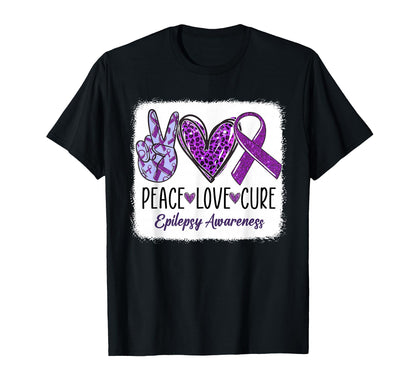 Peace Hope Love Ribbon Purple Epilepsy T-Shirt - Minimalist Print Unisex - T-Shirt, Sweatshirt, Hoodie