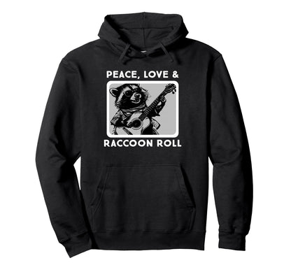 Raccoon Rock And Roll Music Raccoon Hoodie - Minimalist Print for Adults - T-Shirt, Sweatshirt, Hoodie