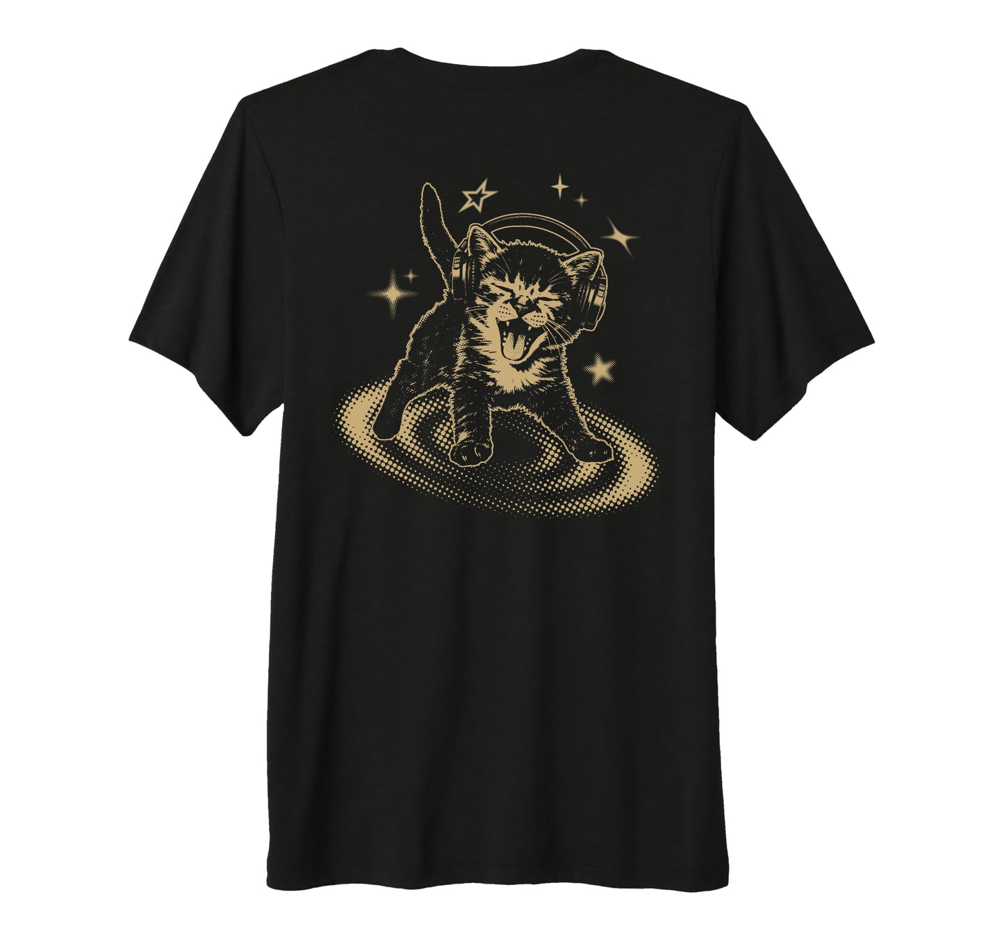 90S Y2K Cat Headphones Stars Silly T-Shirt - Custom Art Print for Adults - T-Shirt, Sweatshirt, Hoodie